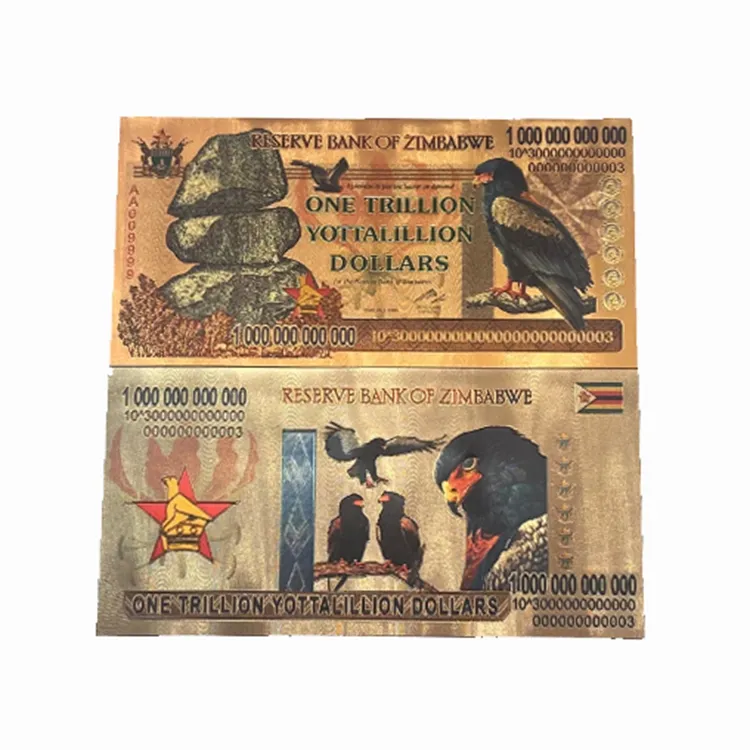 Sinh thái 1 millillion yottaillion đô la tiền zimbabwe Ngân hàng lưu ý đầy màu sắc vàng lá mạ tiền giấy