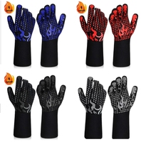 Vente Flash : Gants de sécurité pour barbecue en silicone et cuir BQA1668A, imprimés noirs, pour la cuisson au four, faciles à nettoyer, résistants à la chaleur