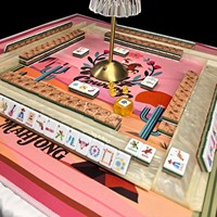 XuMoZC Ensemble de Mahjong Américain Design Cowboy, Tuiles Acryliques de Haute Qualité de 1,2 pouce, 160 Tuiles à Quatre Couches, Motifs d'Arbres, Chine
