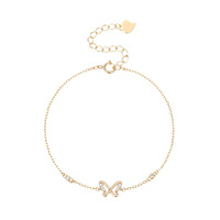 Bracelet ajustable en argent sterling 925 avec pendentif papillon en zircon, bijoux fins pour femmes