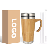 Mug Kopi Vakum Dinding Ganda 304 Custom Logo Grosir, Botol Air Bambu Dengan Tutup, Untuk Teh