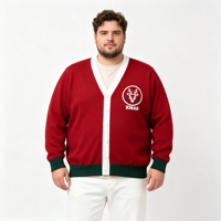 Pull cardigan en tricot à col en V pour homme, rouge, simple, avec broderie tête de cerf, thème de Noël, ODM OEM
