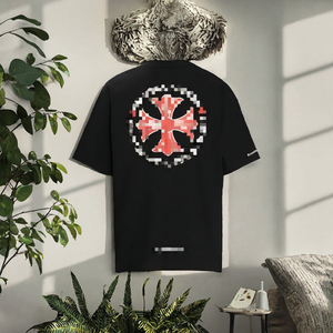 T-shirt Unisexe en Coton 100% Imprimé Numérique Fer à Cheval Rouge Manches Courtes Hip Hop Respirant 300g Version Correcte Mode Couple - Product Image 3