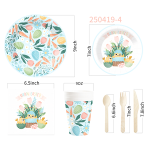 DAMAI <b>Easter</b> Eggs Theme Party Supplies Disposable Paper Plates 9 Inch Custom Napkin Green with Eggs Bunny Tableware Set - Product Image 6