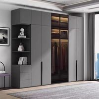 Armoire autoportante grise durable avec tiroirs, meuble de rangement contemporain en mélamine pour chambre et vestiaire de salle de sport