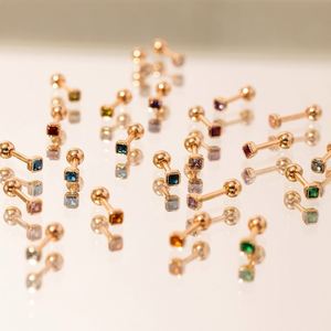 Pendientes de tuerca cuadrados de 12 colores con piedra de nacimiento, chapados en oro, de acero inoxidable, con circonita, hipoalergénicos, joyería para mujer al por mayor - Product Image 2