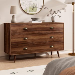 <span class=keywords><strong>Commode</strong></span> marron <span class=keywords><strong>noyer</strong></span> pour chambre à coucher, <span class=keywords><strong>commode</strong></span> à 6 tiroirs avec larges tiroirs et bouton en métal, commodes en bois et coffre <span class=keywords><strong>de</strong></span> couloir, entrée. - Product Image 3
