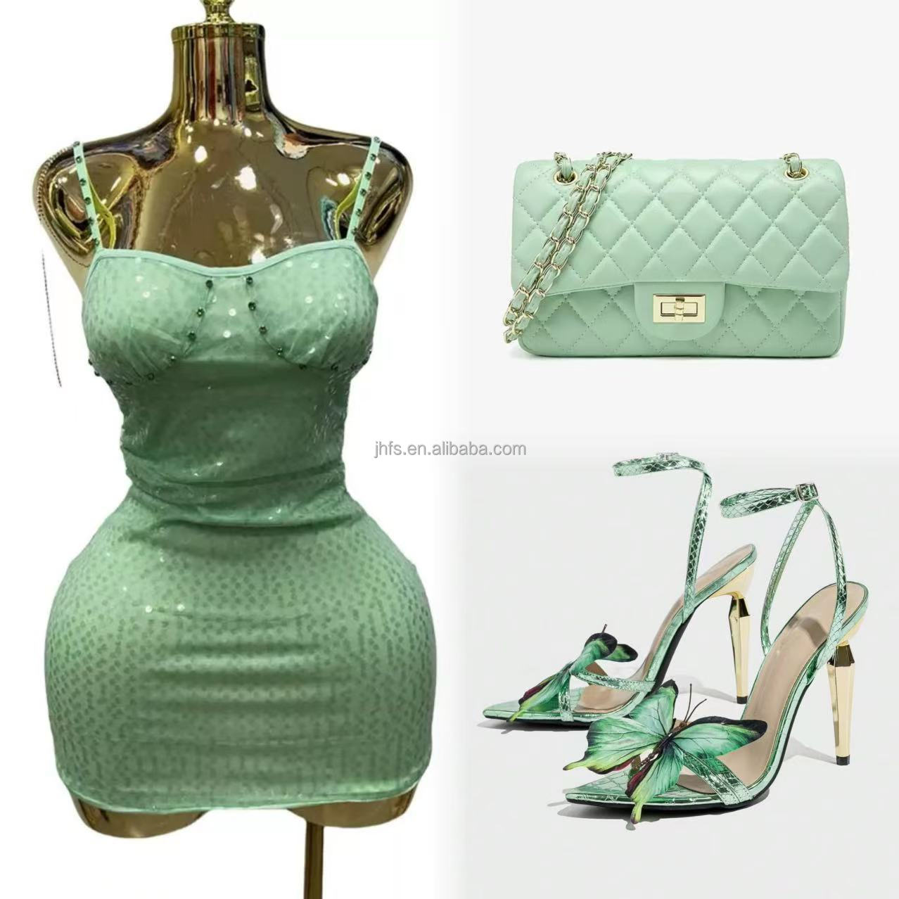 chinese dress ladies Dark Green Short Sequin Homecoming Dress