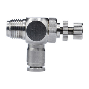 วาล์วควบคุมความเร็วลมแบบสแตนเลส SL8 01 ชนิด L ข้อต่อควบคุมการไหลแบบปรับได้ 1/4 นิ้ว เกลียวภายนอก - Product Image 2