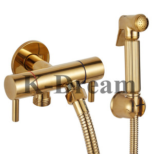 KD-02BS Muslim Shower Room Fittings Gold <strong>Plated</strong> Cold and Hot Functions <strong>Bidet</strong> <strong>Sprayer</strong> Set Good Quality Brass Cleansing Faucet - Product Image 1