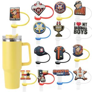 Tapa de silicona para vaso con diseño de dibujos animados de los <span class=keywords><strong>Astros</strong></span> de <span class=keywords><strong>Houston</strong></span>, temática de béisbol, con tapón antipolvo y decoración creativa, en stock. - Product Image 2