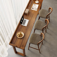 Table de bar rectangulaire commerciale en bois massif couleur noyer, idéale pour balcon, longue table étroite pour café, combinaison table haute et chaises