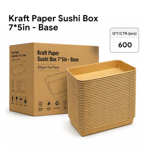 Food Grade Oilproof Kraft Paper Sushi Box Stamping Clear PET Lid Biodegradable Recyclable Disposable <b>Takeaway</b> Sashimi Dessert - Product Image 1