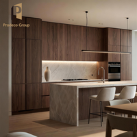 Ensemble de meubles de cuisine modernes en placage de bois pour projet d'appartement haut de gamme noir, design complet, rangement de cuisine domestique