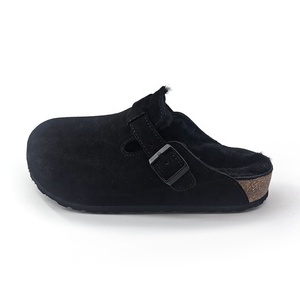 Fashion Handmade Warm <strong>Black</strong> Suede <strong>Slippers</strong> Soft Cork Sole Buckle Branded Indoor Outdoor Women Men Shearling Sandals Wood Shoes - Product Image 4