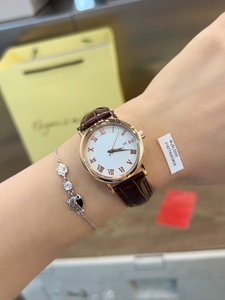 Ensemble de montres à quartz pour couple, bracelet en cuir marron, cadran blanc avec chiffres romains et affichage de la date, Omegaes - Product Image 6
