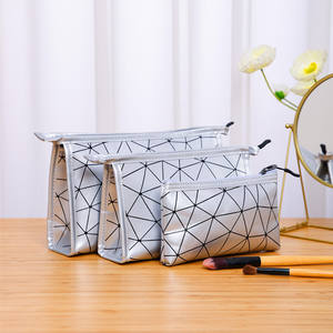 I-0496 3 pièces/ensemble étanche PU trousse de maquillage avec fermeture éclair Portable stockage toilette organisateur voyage poche cosmétique sac - Product Image 2