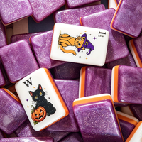 Jeu de Mahjong Américain d'Halloween, 160 tuiles, tuiles de Mahjong à paillettes violettes, jeu de Mahjong à motifs personnalisés, pour cadeau de fête