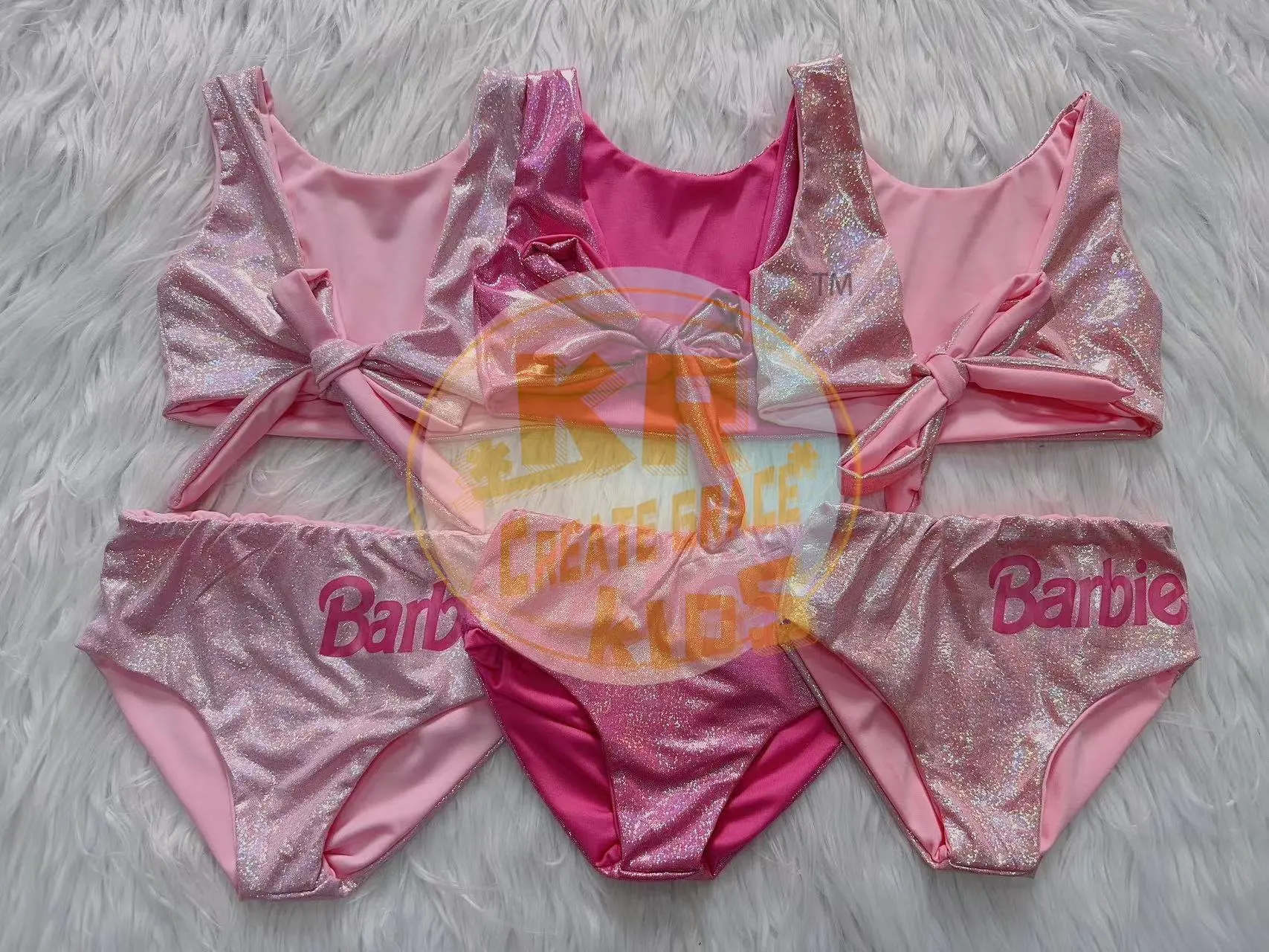 Mode brillant filles maillots de bain été petites filles maillots de bain rose deux pièces mignon enfants maillot de bain