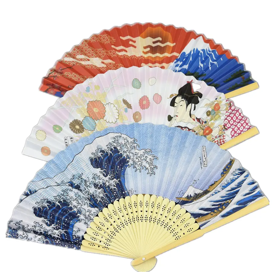 8 Zoll chinesischer japanischer Falt fächer Original hölzerner Handfan Blume Bambus Tasche Seide Hand fächer