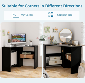 90 Degree <strong>Corner</strong> Computer <strong>Desk</strong> <strong>with</strong> <strong>Storage</strong> Shelf and CPU Stand - Product Image 5
