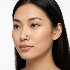 Piercing de nez en argent sterling 925 avec grenat serti en forme de fleur, style indien, tendance, pour usage quotidien, cadeau de mariage pour femme - Product Image 2