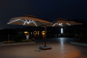 Sombrilla Grande de Doble Cara con Luces LED Solares para Jardín o Patio, Impermeable, 3m de Radio, con Manivela, para Exteriores, Patio, Parque, Playa - Product Image 6