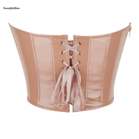 Corset court en cuir brillant à col en V profond pour femmes nues Bustier amincissant Binder Shapers Y2K Zipper Plus Size Going Corset