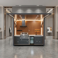 Cuisine modulaire pliable ; cuisine mobile avec barbecue pour le stockage, la cuisson et le café, équipée d'un four, d'une cuisinière et d'un réfrigérateur