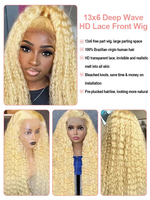 Perruque en cheveux humains 613 13x4 HD Lace Frontal Deep Wave 40 pouces, Perruque 613 13x6 HD Lace Frontal 100% Cheveux Humains Bruts, Perruque Blonde Lace Front