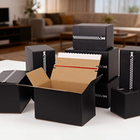 Boîtes d'expédition noires personnalisées, boîtes en carton ondulé auto-adhésives avec bande de fermeture éclair, boîtes d'expédition pour l'emballage commercial