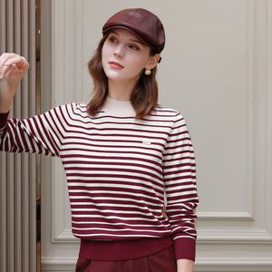 Vente flash <span class=keywords><strong>JLE</strong></span> JUNO Pull en laine pour femme Motif rayé Col rond Pull décontracté Rétention de la chaleur Manches longues Printemps Automne Hiver - Product Image 4