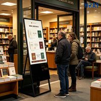 HRAY Écran d'affichage en forme de A de 32 pouces haute luminosité avec fonction de lecture par clé USB pour librairie, promotion de livres neufs, prise en charge OEM ODM