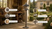 Mangeoire à oiseaux Gazebo, ornement pour oiseaux, jardinière, sur poteau haut, en plastique, à énergie solaire, résistant à la rouille, design Art Déco pour extérieur