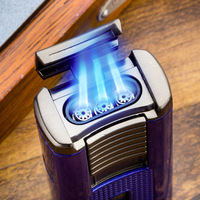 Briquet à cigares multifonctionnel avec ouvre-aiguille, coupe-cigares en V et triple flamme droite