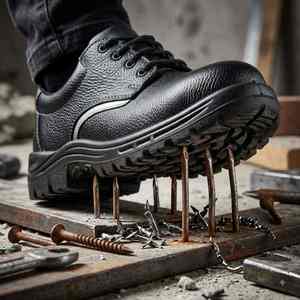 Chaussures de sécurité en cuir pour hommes de qualité supérieure, avec embout en acier et semelle en PU, pour les applications de construction et d'usine, disponibles à la vente - Product Image 1
