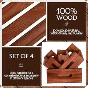 Rehausseurs de présentation en bois rustique écologiques avec poignées, ensemble de 4 plateaux pour la décoration de table de fête de mariage, OEM accepté - Product Image 4