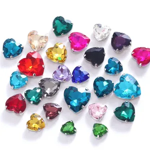 Honor of crystal Heart Shape AB Diamond Sew On Rhinestones Crystal Glass With Silver Claw for Clothing Accessories