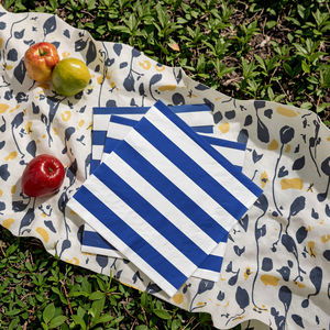 Kişiselleştirilebilir Tek Kullanımlık <span class=keywords><strong>2</strong></span> Katlı Mavi Beyaz Çizgili 4 Katlı Saf Odun Hamurundan Renkli Logolu Baskılı Kokteyl Kağıt Peçeteleri - Product Image 5