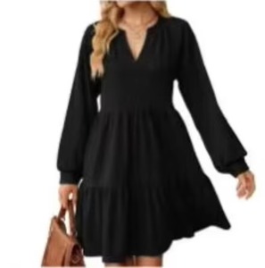 JAC22 F24468 Abito da Donna a Maniche Lunghe con Scollo a V, Plissettato, Semplice e alla Moda - Product Image 2