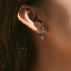 Boucles d'oreilles pendantes scintillantes en argent sterling 925 avec micro-incrustation de zircone cubique et imitation saphir, motif étoile du Nord, pour femme - Product Image 5