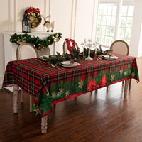 Nappe de Noël personnalisée pour les fêtes d'hiver, en tissu imprimé à carreaux avec motif floral tissé, nappe anti-taches