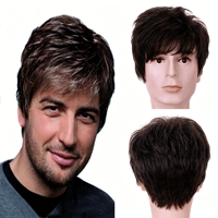 Perruques Synthétiques Populaires pour Hommes, Fibre Haute Température, Ondulation Naturelle, Effet Volumineux, Bonnet en Filet Rose Semi-Élastique, Densité 150%