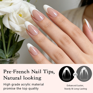 Faux ongles à presser en acrylique Beetles French Tip avec colle, forme amande courte, gel 4-en-1 pré-appliqué, base et primer - Product Image 3