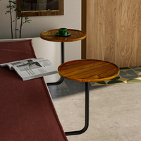 Table Ronde Murale Intérieure/Extérieure, Plateau en Bois Massif, Support en Fer, Bord Lisse, Fixation par Vis pour Café et Salon de Thé