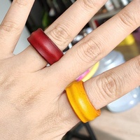 Cincin Kaca Buatan Tangan Universal Retro Vintage Perhiasan Modis Trendi Unisex Cincin Kulit Asli Lebar untuk Pasangan