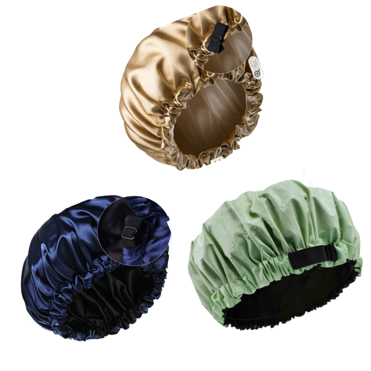 Пользовательская многоразовая двухслойная очень большая атласная душевая шапочка с подкладкой, водонепроницаемая Регулируемая Шапочка для ванной