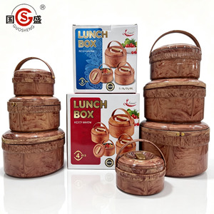 Lot de 4 boîtes repas isothermes portables en bois grainé, empilables, pour garder les aliments au chaud, ensemble chauffe-plats type Hot Pot - Product Image 1