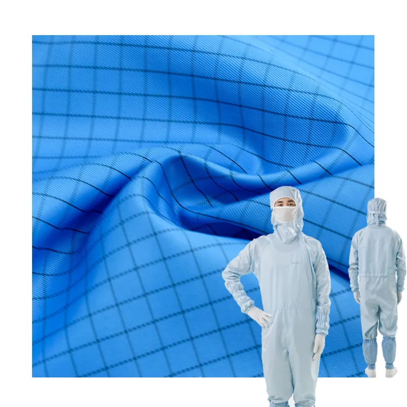 Tela de rayas conductoras de alta calidad al por mayor tela antiestática ESD para ropa antiestática