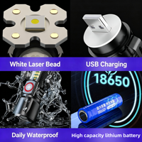 Nouvelle lampe torche en aluminium rechargeable, portable, d'urgence, mini, multifonction, avec lumière latérale puissante, lampe de patrouille, vente en gros